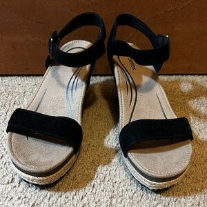 Aetrex Womens Sydney Wedge Sandal Black Size 9,5 US / 40 EU Espadrilles Boho New
